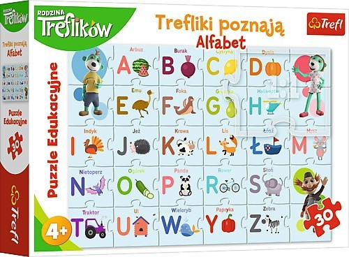 Trefl Puzzle 30 elementów Edukacyjne, Trefliki poznają alfabet 15553