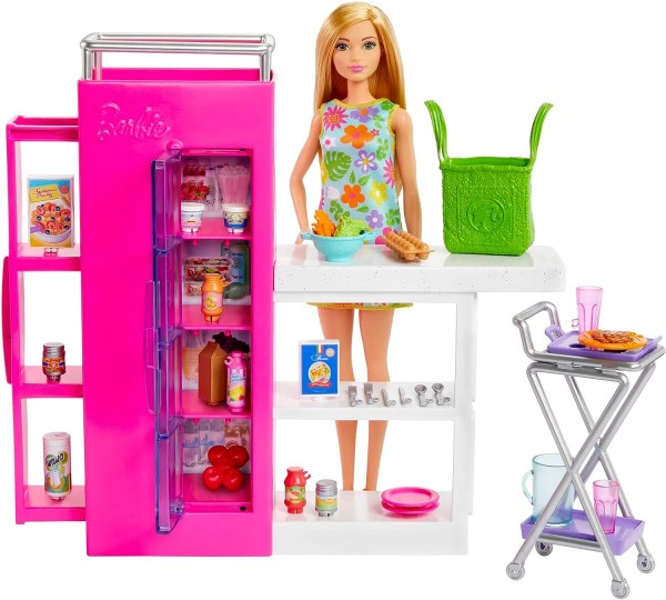 Mattel Barbie Wymarzona Spiżarnia Lodówka Zestaw z Lalką HJV38