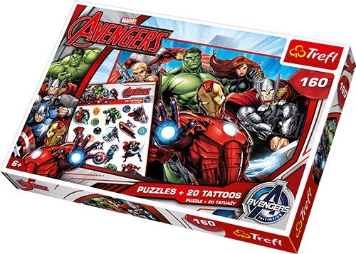 Trefl Puzzle 160 Elementów + 20 Tatuaży Avengers Drużyna 90501