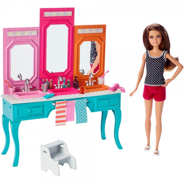 Mattel Barbie Lalka z Mebelkami Skipper i Toaletka DGX46 DGX44