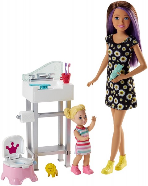 Mattel Barbie Opiekunka Dziecięca z Bobasem Zestaw Łazienka FHY97 FJB01