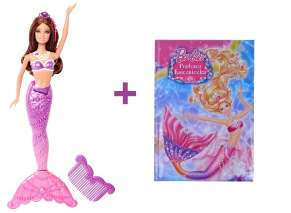 Mattel Barbie Perłowa Księżniczka Syrena Fioletowa (BDB47 BDB48) + Książka CJD65