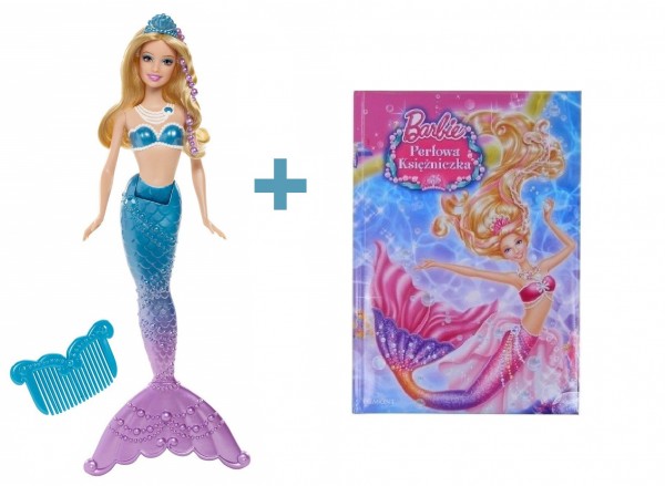 Mattel Barbie Perłowa Księżniczka Syrena Niebieska (BDB47 BGV22) + Książka CJD65