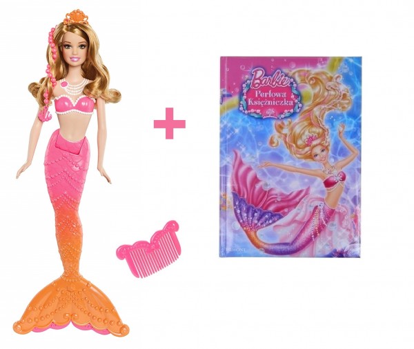 Mattel Barbie Perłowa Księżniczka Syrena Różowa (BDB47 BDB49) + Książka CJD65