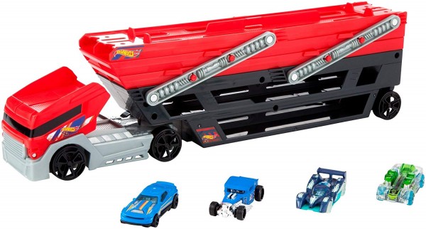 Mattel Hot Wheels Mega Transporter na 50 Autek + 4 Autka FPM81