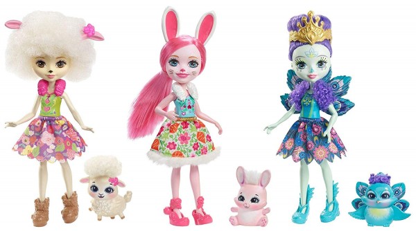 Mattel Enchantimals 3 Pak Bree Bunny + Patter Peacock + Lorna Lamb FMG18