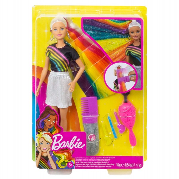 Mattel Barbie Błyszczące Tęczowe Włosy FXN96