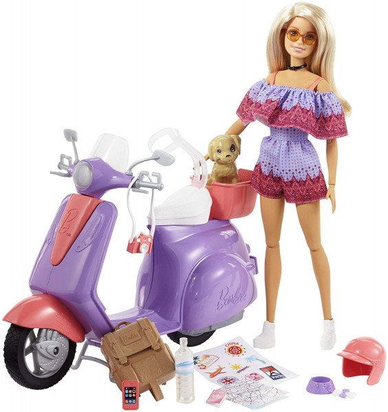 Mattel Barbie na Skuterze Pink Passport z Pieskiem FNY34