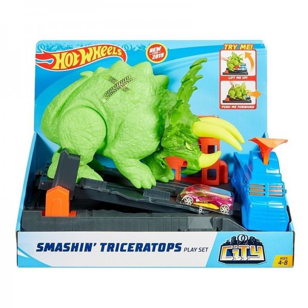 Mattel Hot Wheels City Starcie z Triceratopsem Zestaw GBF97