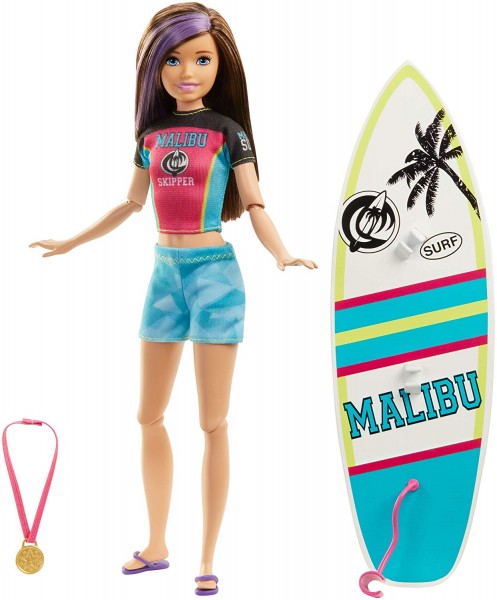 Mattel Barbie Sportowa Siostra Skipper na Desce Surfingowej GHK34 GHK36