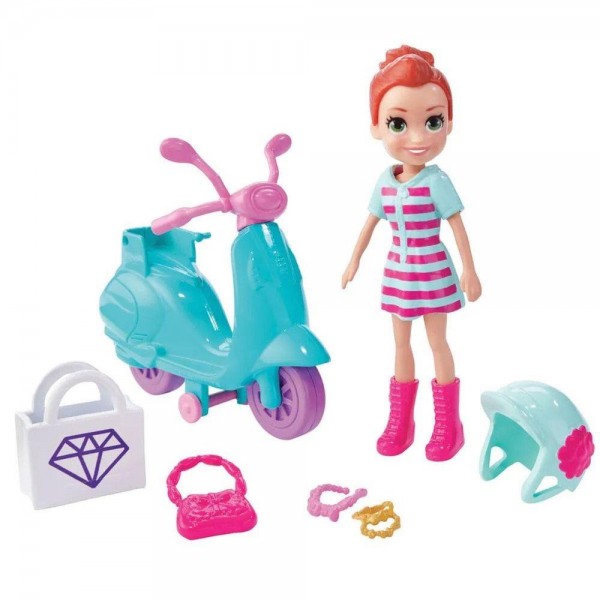 Mattel Polly Pocket Lalka z Pojazdem Lila i Skuter GFP93 GFP95
