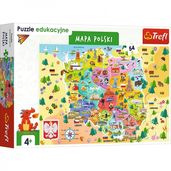 Trefl Puzzle 54 elementów Edukacyjne Mapa Polski 15556