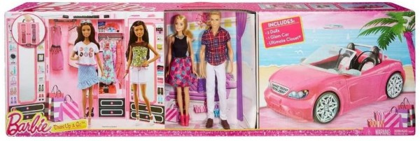 Mattel Barbie Mega Zestaw: Garderoba, Kabriolet, Barbie, Ken GVK05