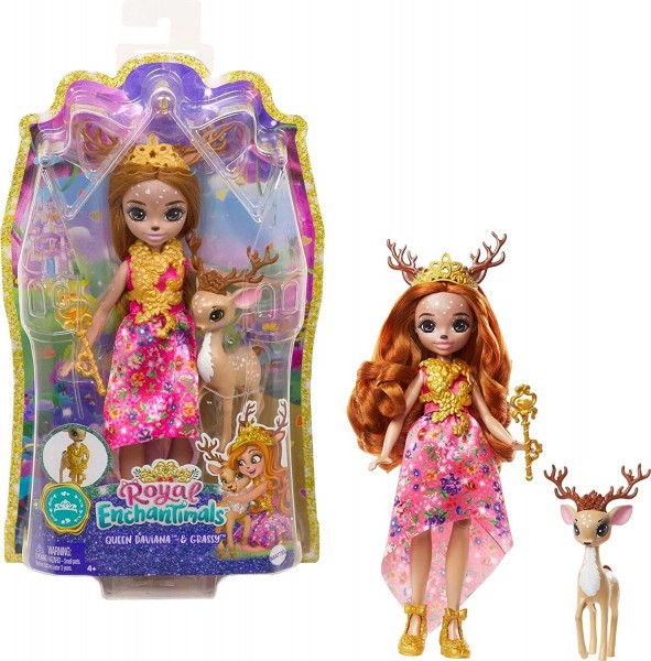 Mattel Enchantimals Lalka Królewska 20 cm Królowa Daviana + Jelonek Grassy GYJ11 GYJ12