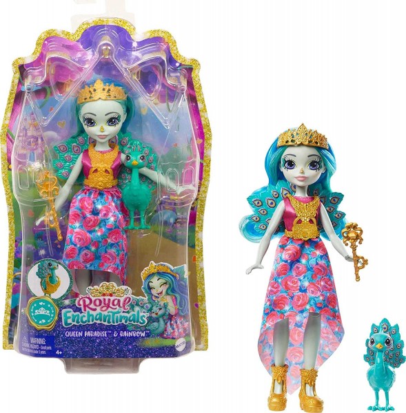 Mattel Enchantimals Lalka Królewska 20 cm Królowa Paradise + Paw Rainbow GYJ11 GYJ14