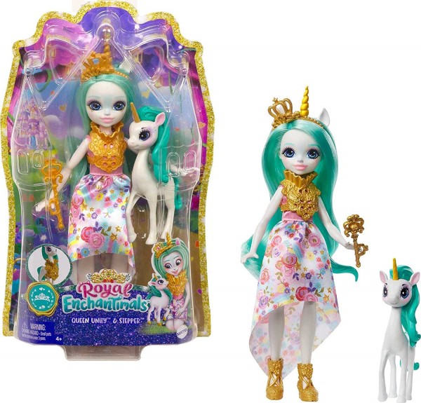 Mattel Enchantimals Lalka Królewska 20 cm Królowa Unity + Jednorożec Stepper GYJ11 GYJ13