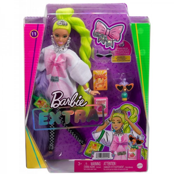 Barbie Extra Lalka Biała Tunika Neonowe Zielone Włosy HDJ44