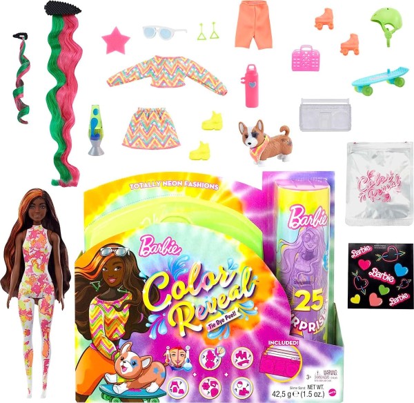 Mattel Barbie Color Reveal Totally Neon Fashions Tie-Dye 25 Niespodzianek HCD25 HCD27