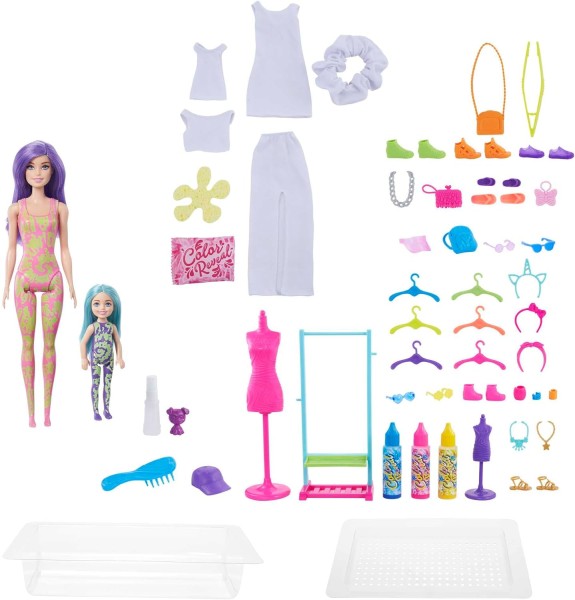 Mattel Lalka Barbie Color Reveal Neon Tie-Dye Duży zestaw HCD29